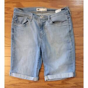 Levi's Womens Size 8 Bermuda Shorts Blue Denim Stretch Cuffed Light Wash